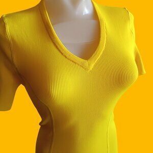 Women's Small Vintage T-shirt 1970's Disco Ribbed V-Neck Polyester Stretch